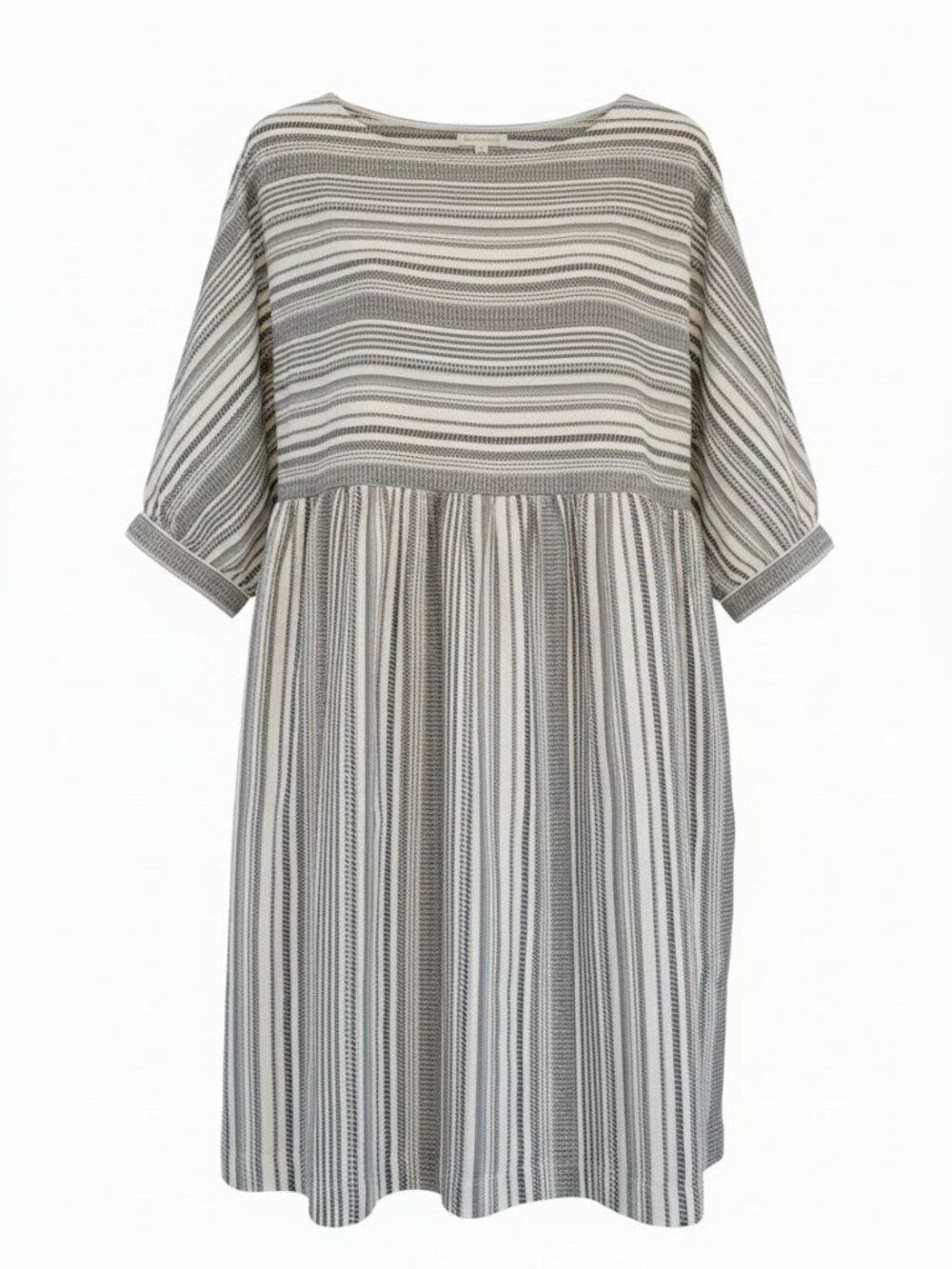 Garnet Hill Striped Woven Cotton Empire Waist Midi Dress Bateau Neck Sz 8 - Picture 2 of 9